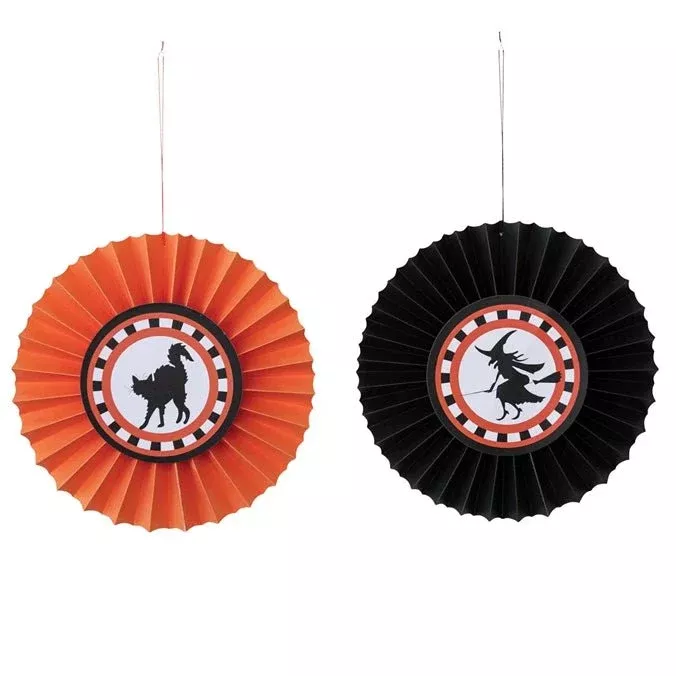 Set of Two Hanging Paper Halloween Pinwheel Ornaments