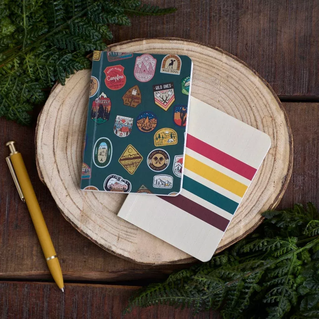 Set of Two Pocket-Sized Notebooks - Camping Patches & Stripes&
