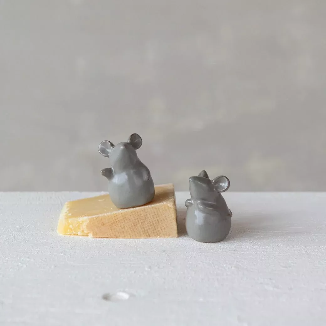 Set of Two Small Stoneware Mice in Two Styles