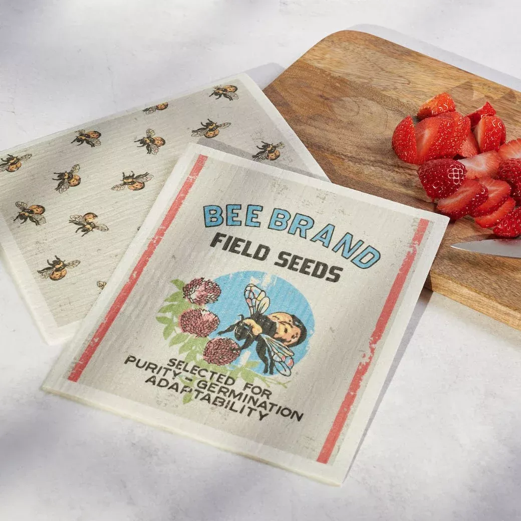 Set of Two Swedish Dishcloths Bee Brand Pattern