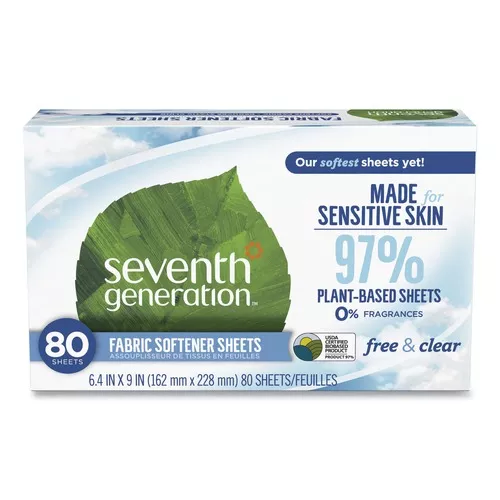 Seventh Generation 10732913449306 Natural Fabric Softener Sheets - Unscented (80 Sheets/Box, 4/Carton)