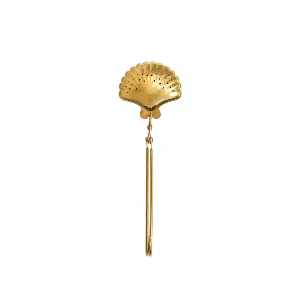 Shell Shaped Loose Leaf Tea Strainer Stainless Steel w Gold Finish
