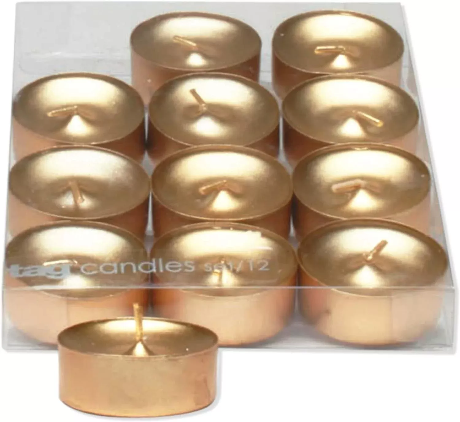 Shimmer Metallic Wax Tea Light Unscented Candles – Gold – 12-Pk.