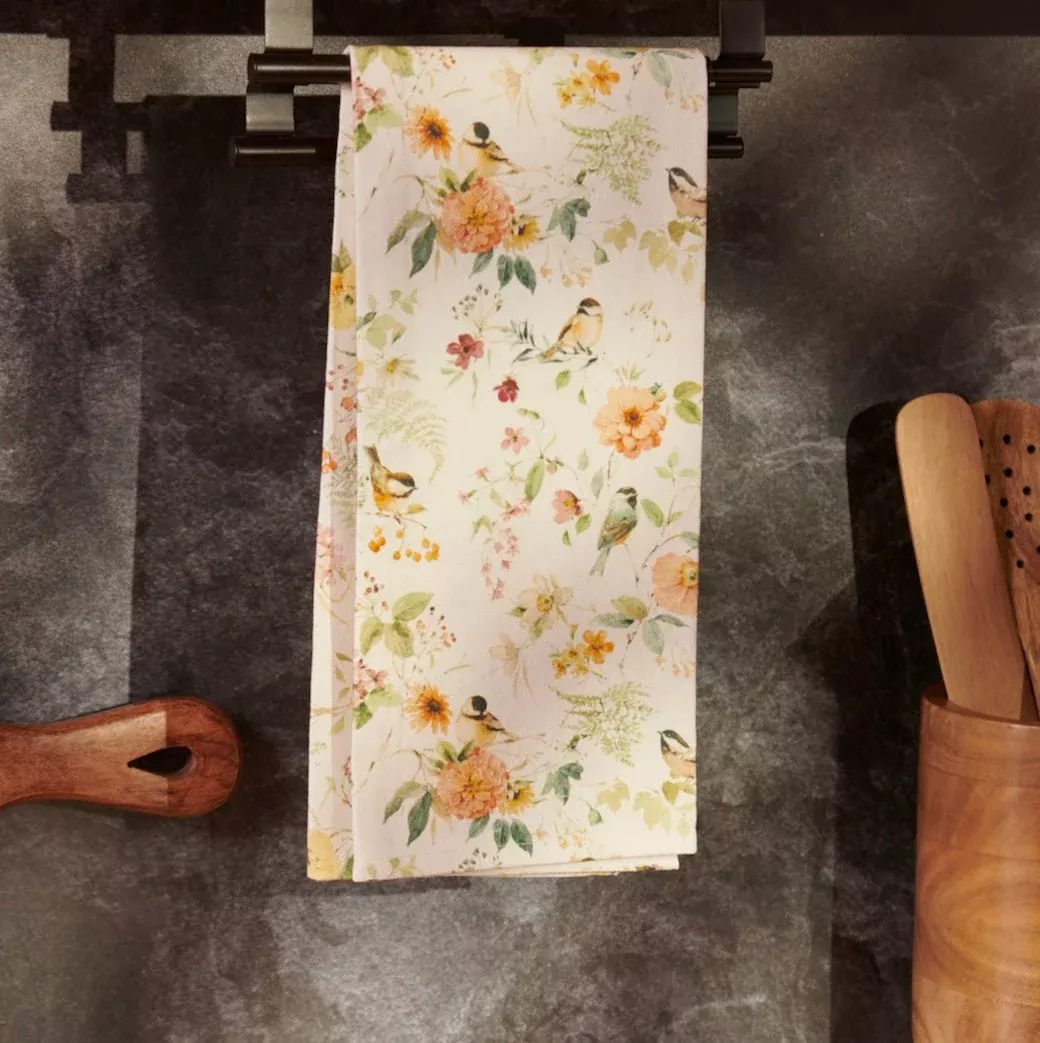 Springtime Chickadee & Flowers Kitchen Towel