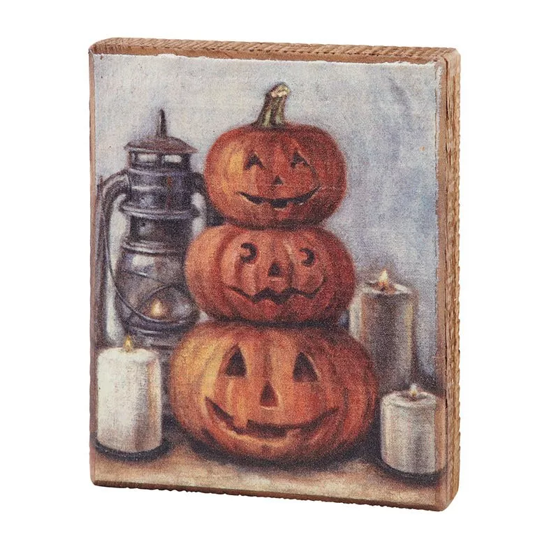 Stack of Jacks Rustic Wooden Halloween Block Sign