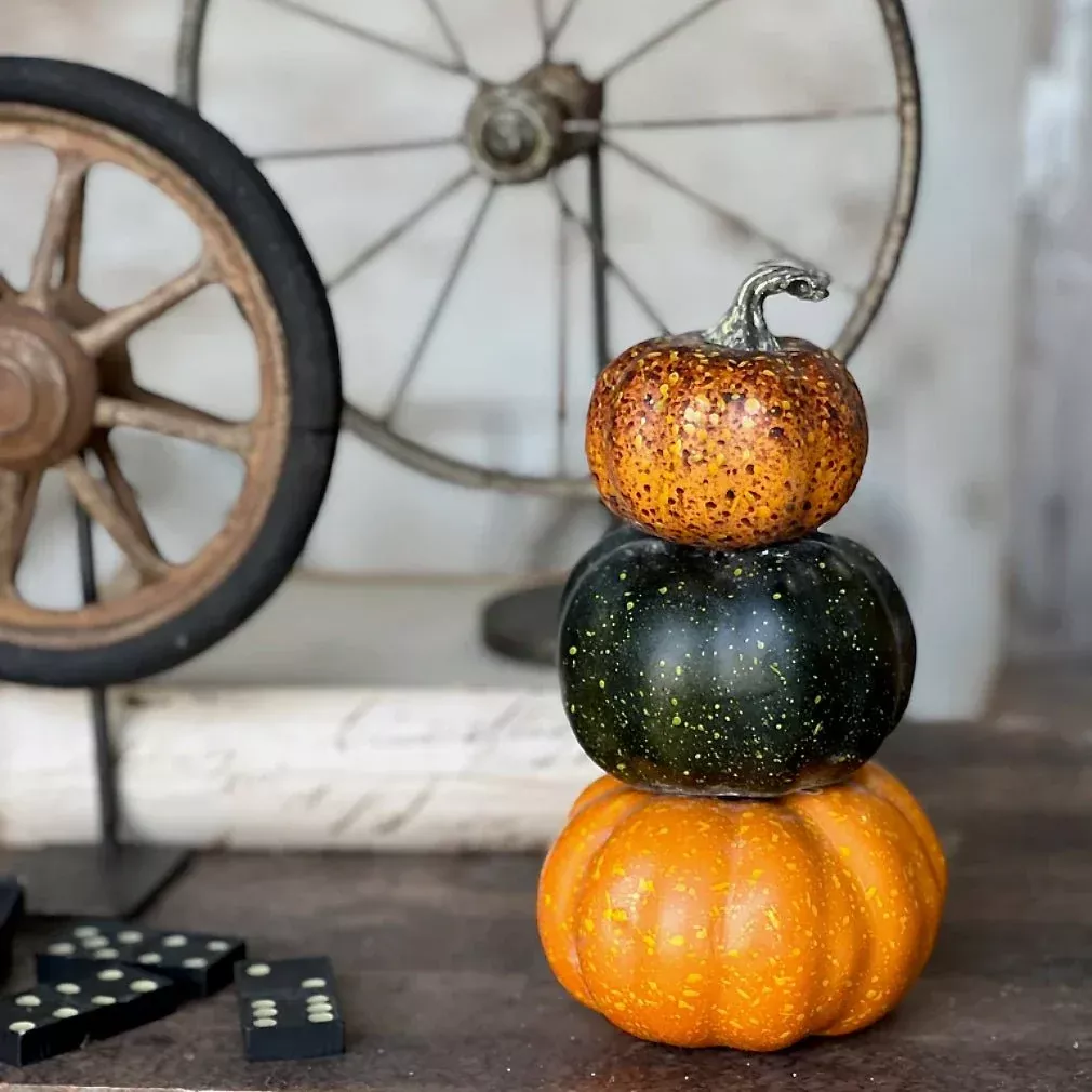 Stacked Forever Pumpkin Triplet 8” Tall