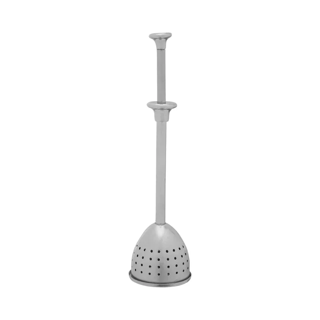 Stainless Plunger -Style Tea Strainer with Silver Finish