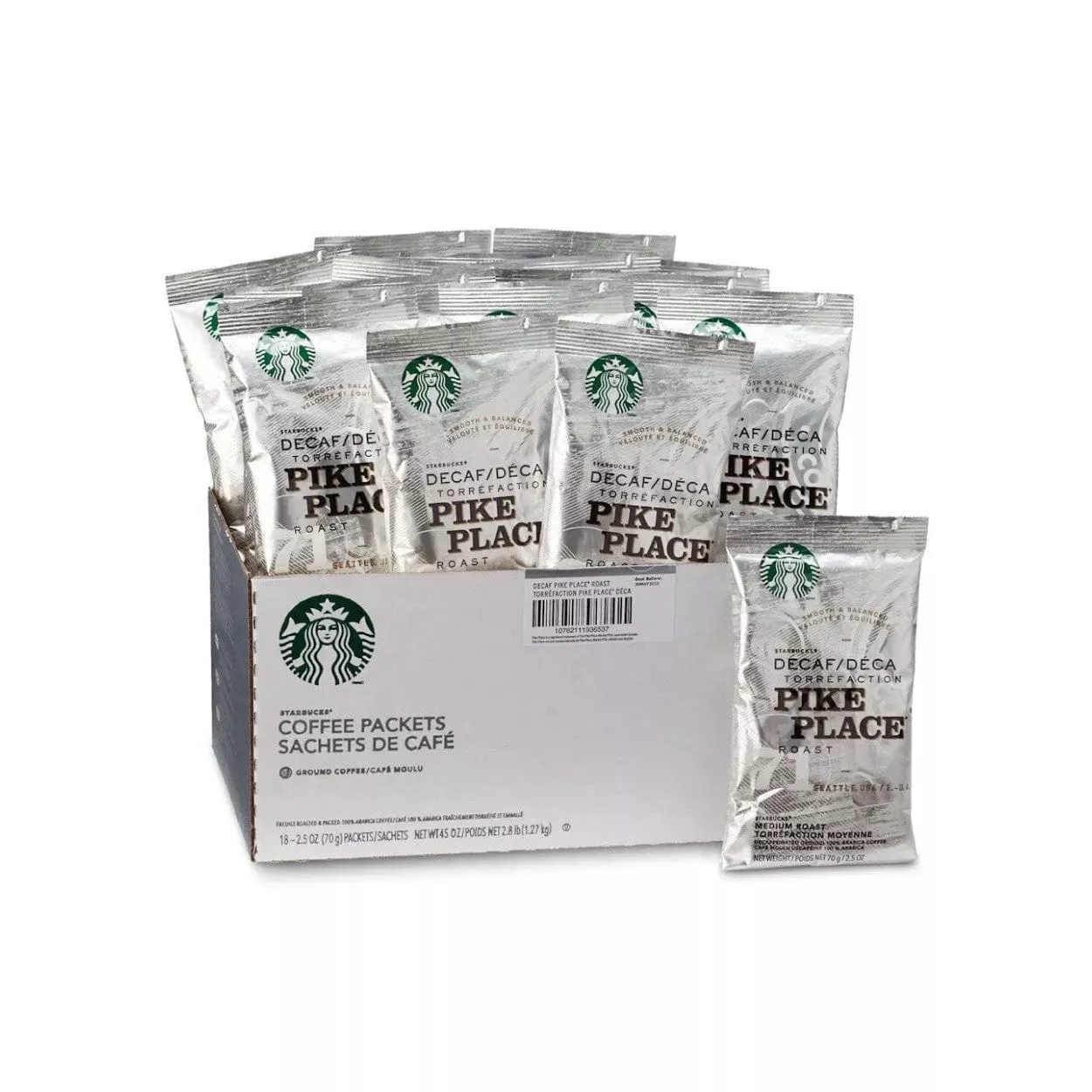 Starbucks Decaf Pike Place Ground Coffee Packets (Box of 18 X 2.5oz)