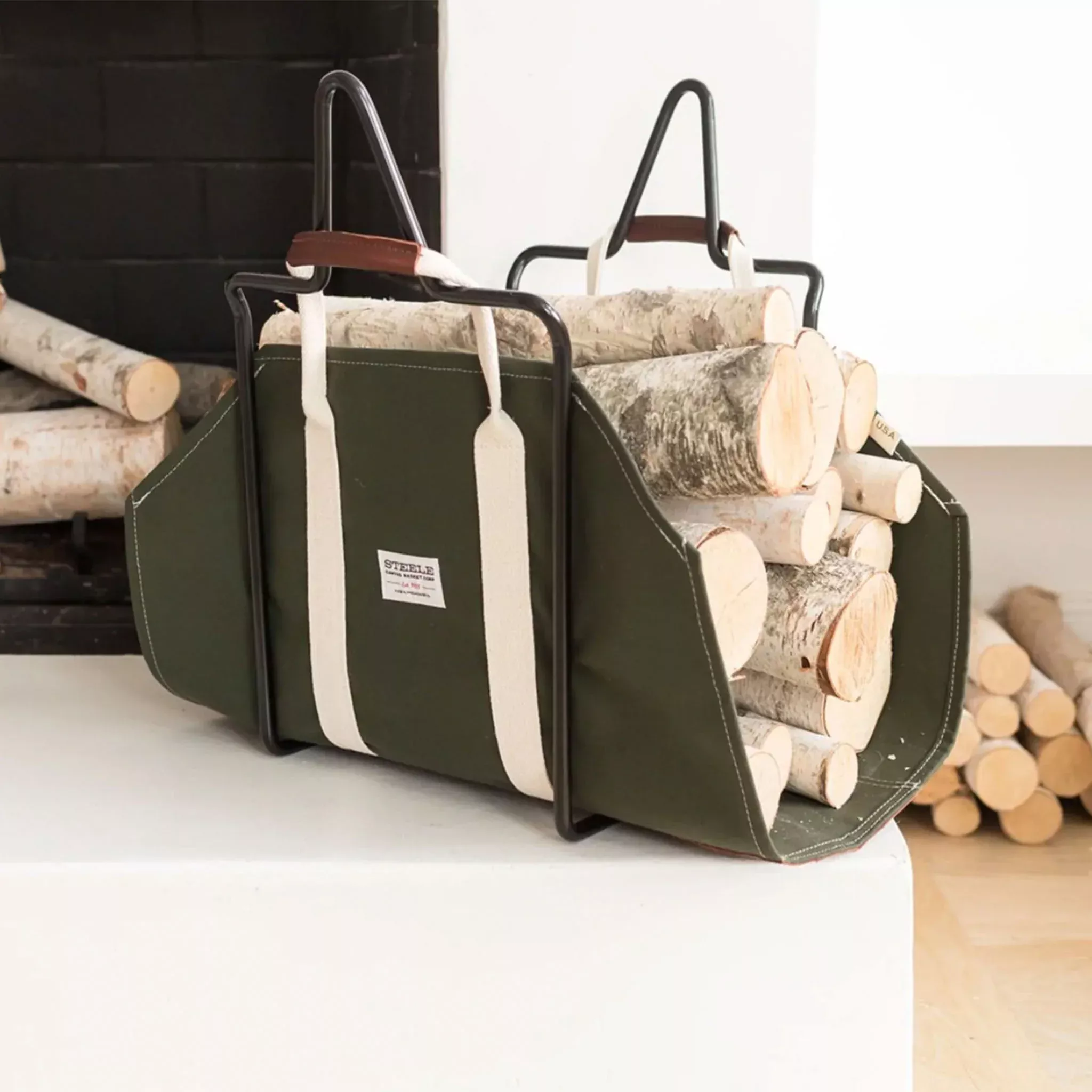 Steele Canvas and Leather Wood Carrier in Forest Green