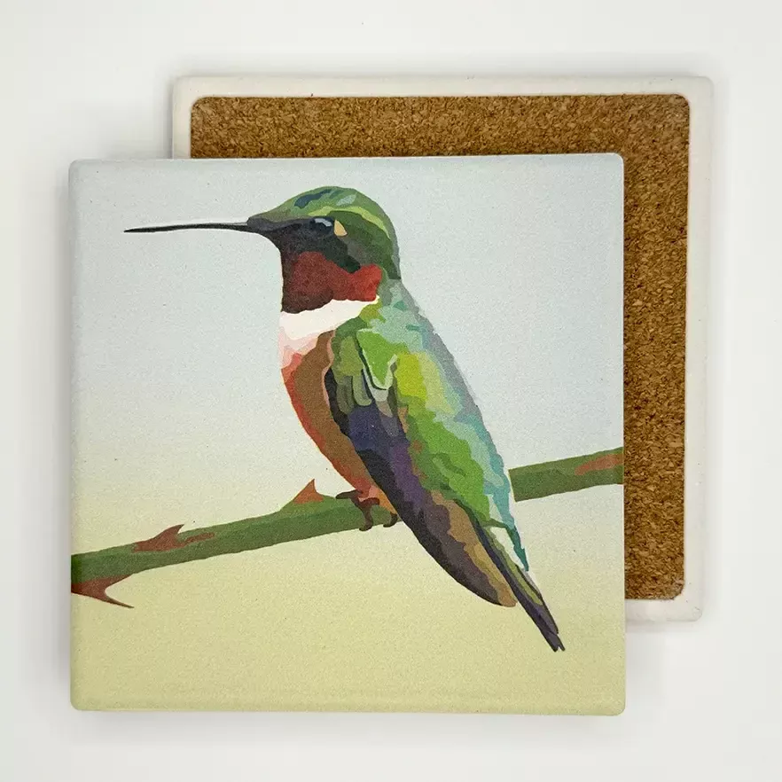 Stone Bird Coaster Ruby Throated Hummingbird