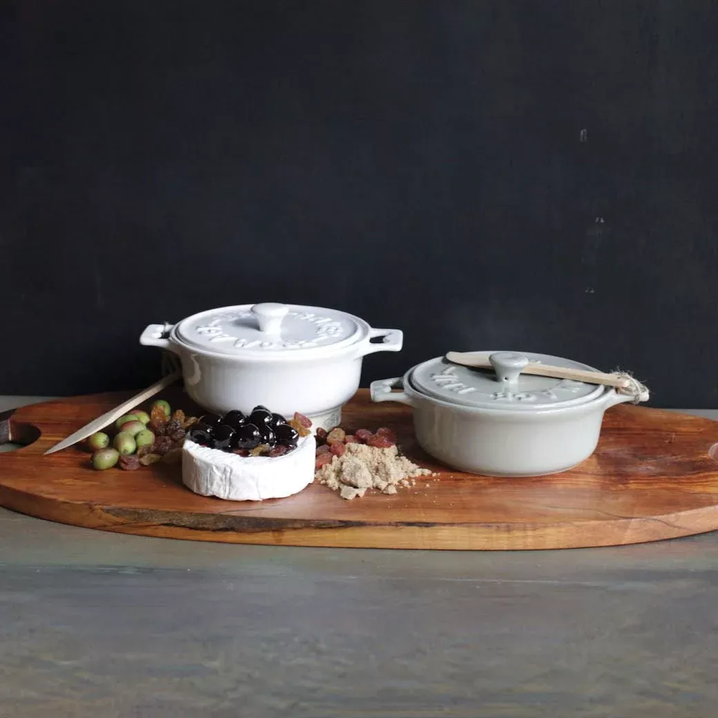 Stoneware Brie Baker with Lid and Spreader CHOICE of Color White or Gray