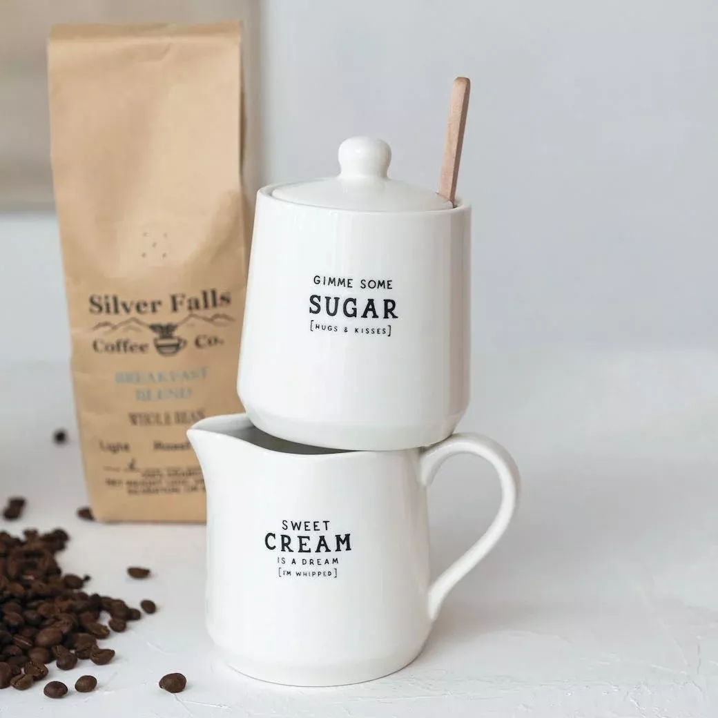Stoneware Creamer and Sugar Set with Bamboo Spoon