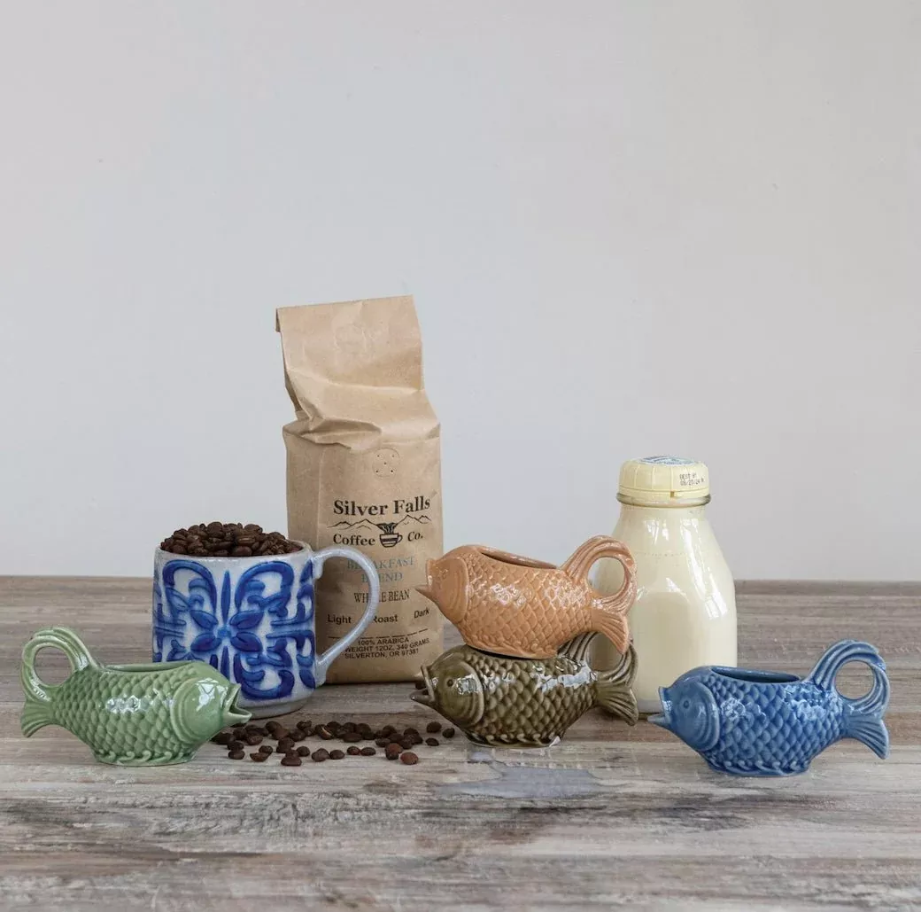 Stoneware Fish Cream Pitchers CHOICE of COLOR
