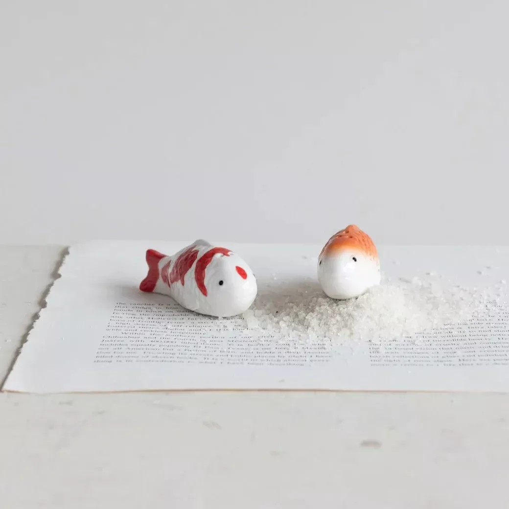 Stoneware Koi Fish Salt & Pepper Shakers