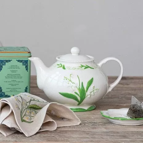 Stoneware Lily of the Valley Teapot with Strainer