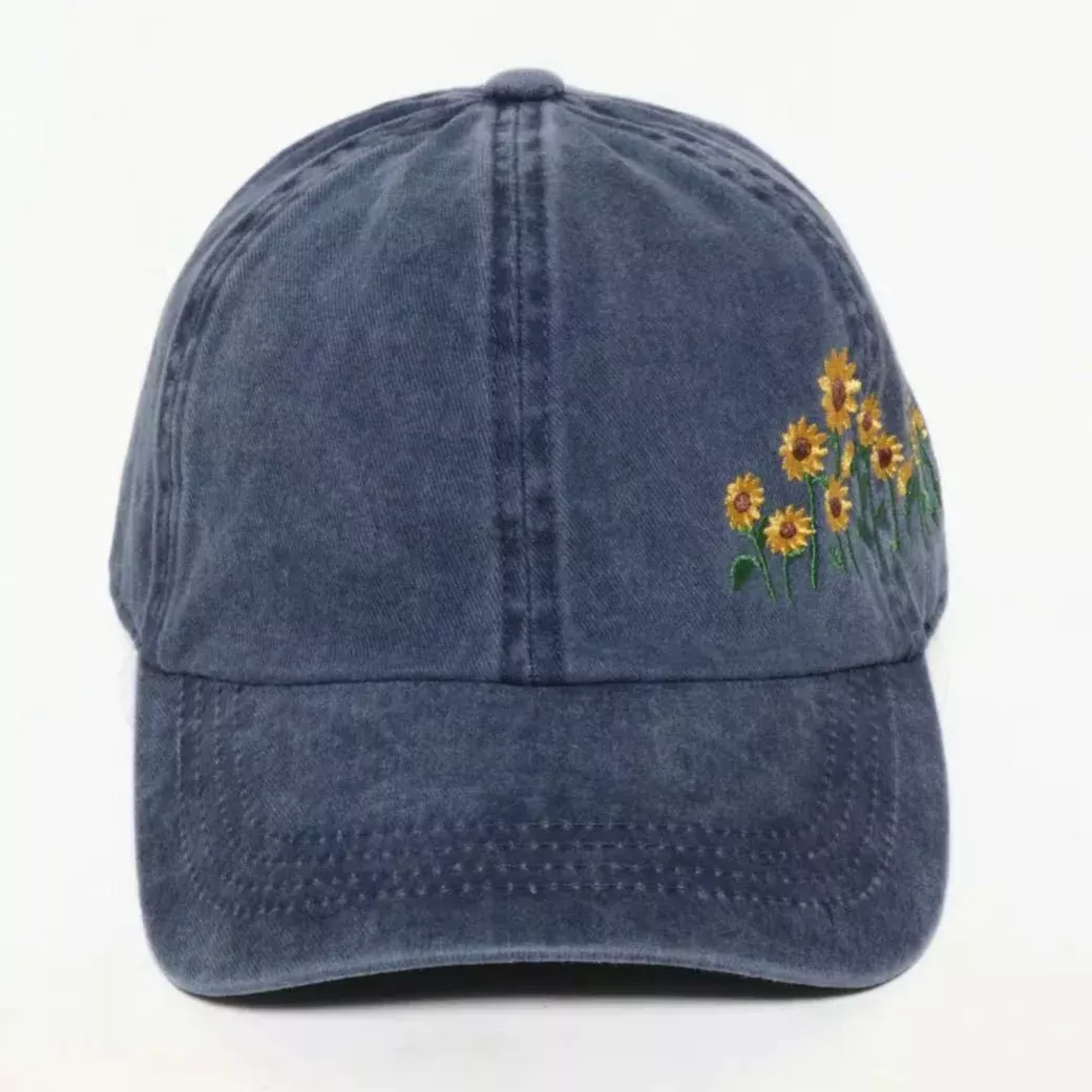 Stonewashed Navy Sunflowers Ball Cap