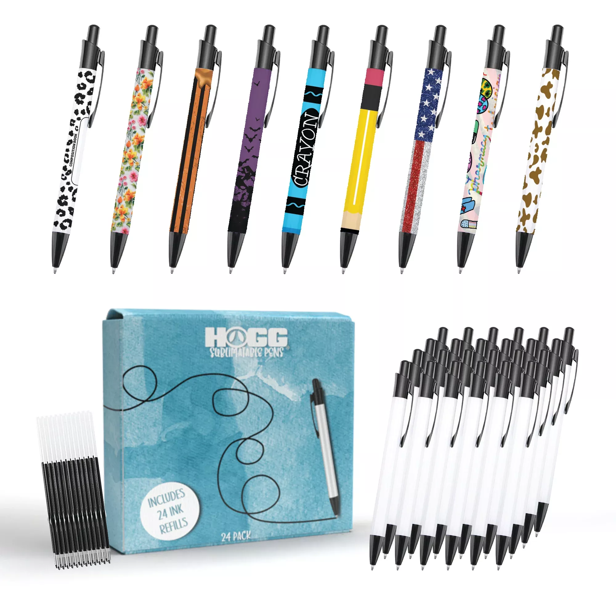 Sublimatable Pens W/ Ink Refills - 24 Pack