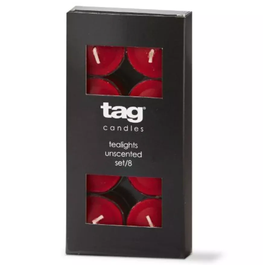 Tag Tea Light Wax Candles – Red – 8-Pk.