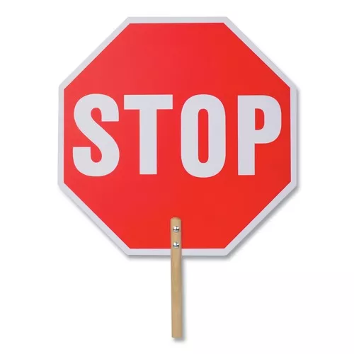 Tatco 17520 18 in. Handheld Stop Sign - Red/White Face White Graphics