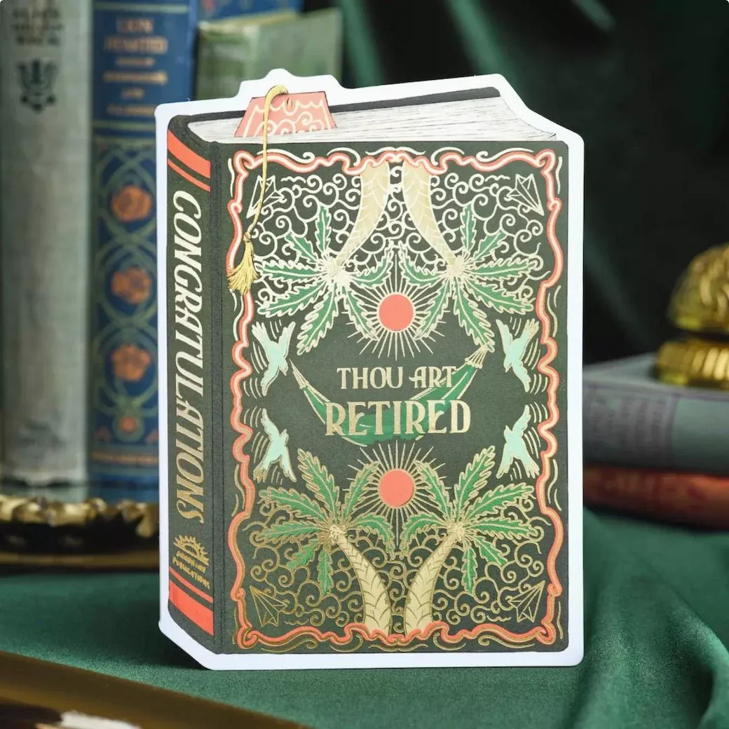 Thou Art Retired Die Cut Book-Shaped Greeting Card