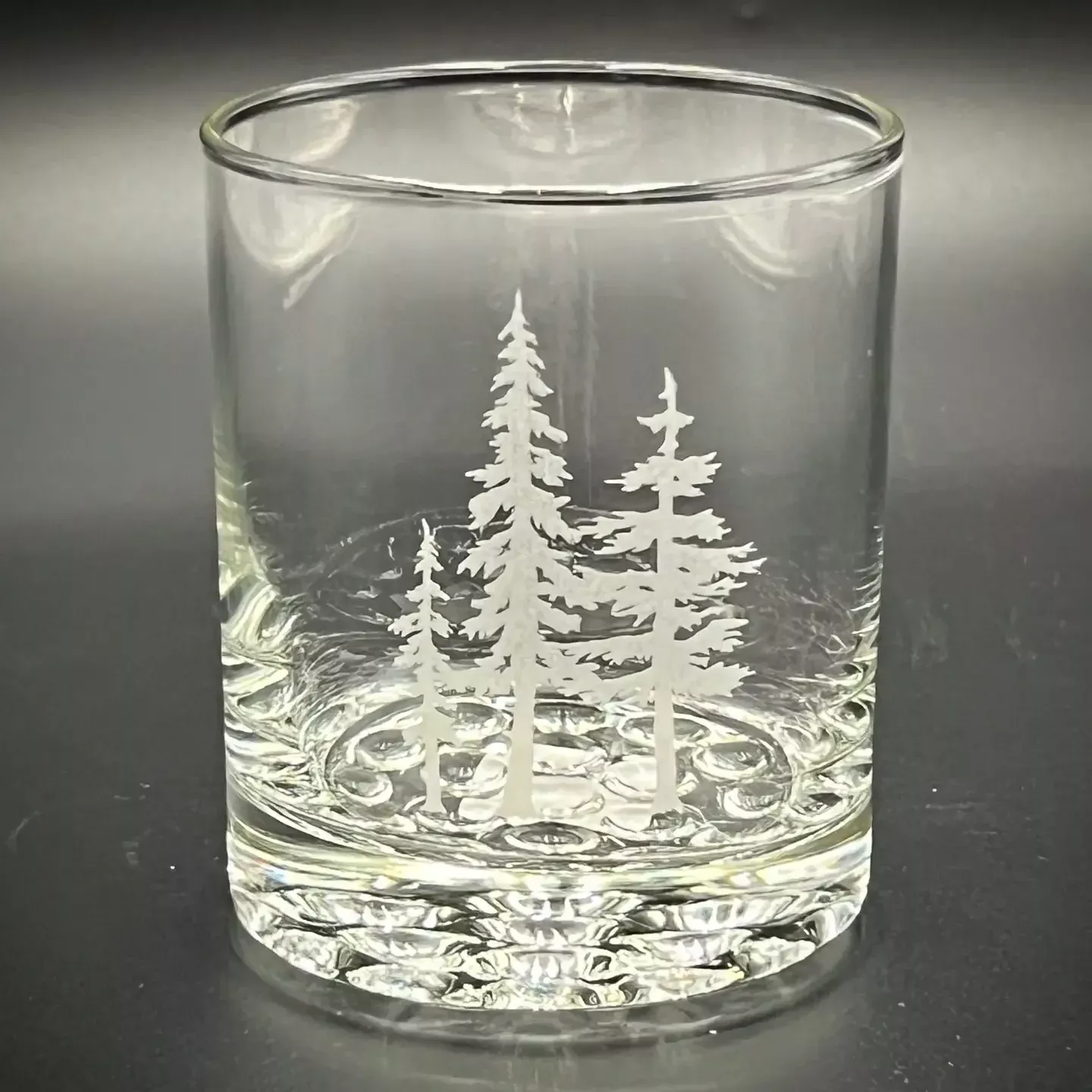 Three Trees Etched Double Knob Rocks Glass 12 oz
