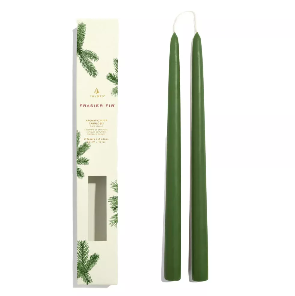 Thymes Frasier Fir Taper Candle – 12" – Set of 2