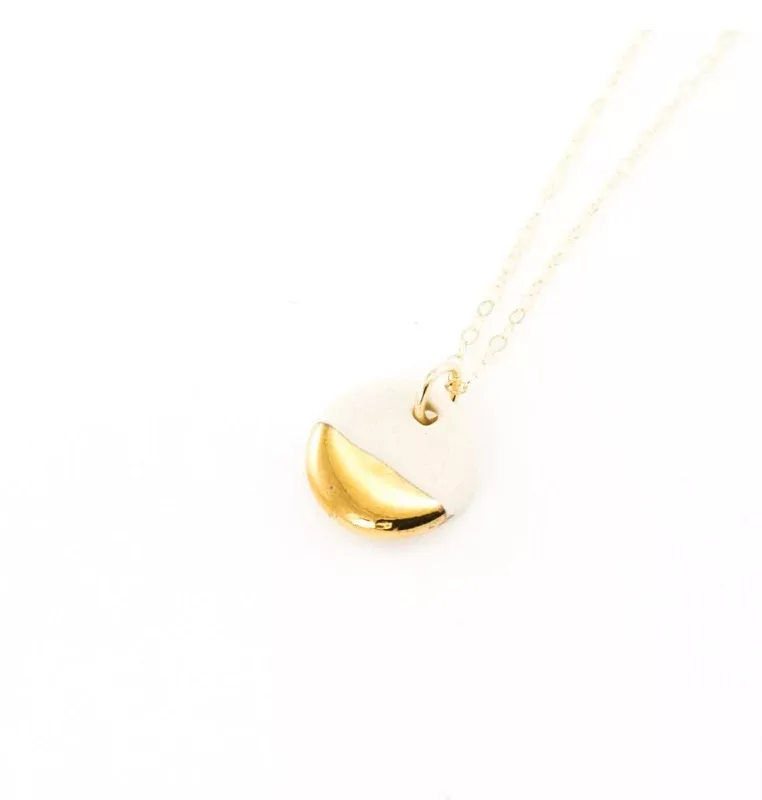 Tiny Gold Dipped Pebble Necklace - 16" Gold Half