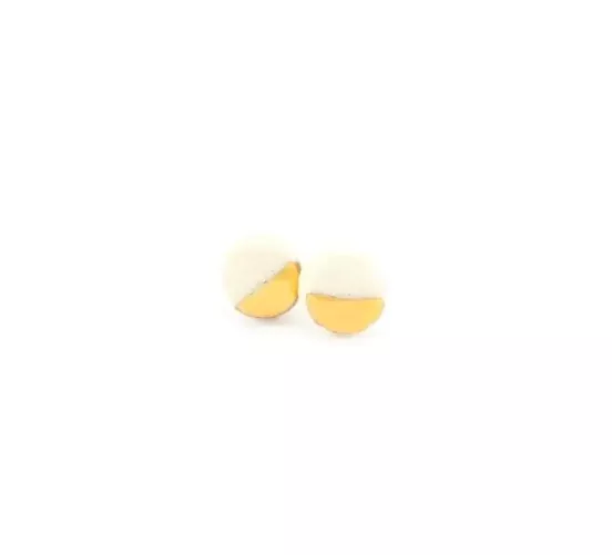 Tiny Porcelain & Gold Pebble Stud - White/Gold Half