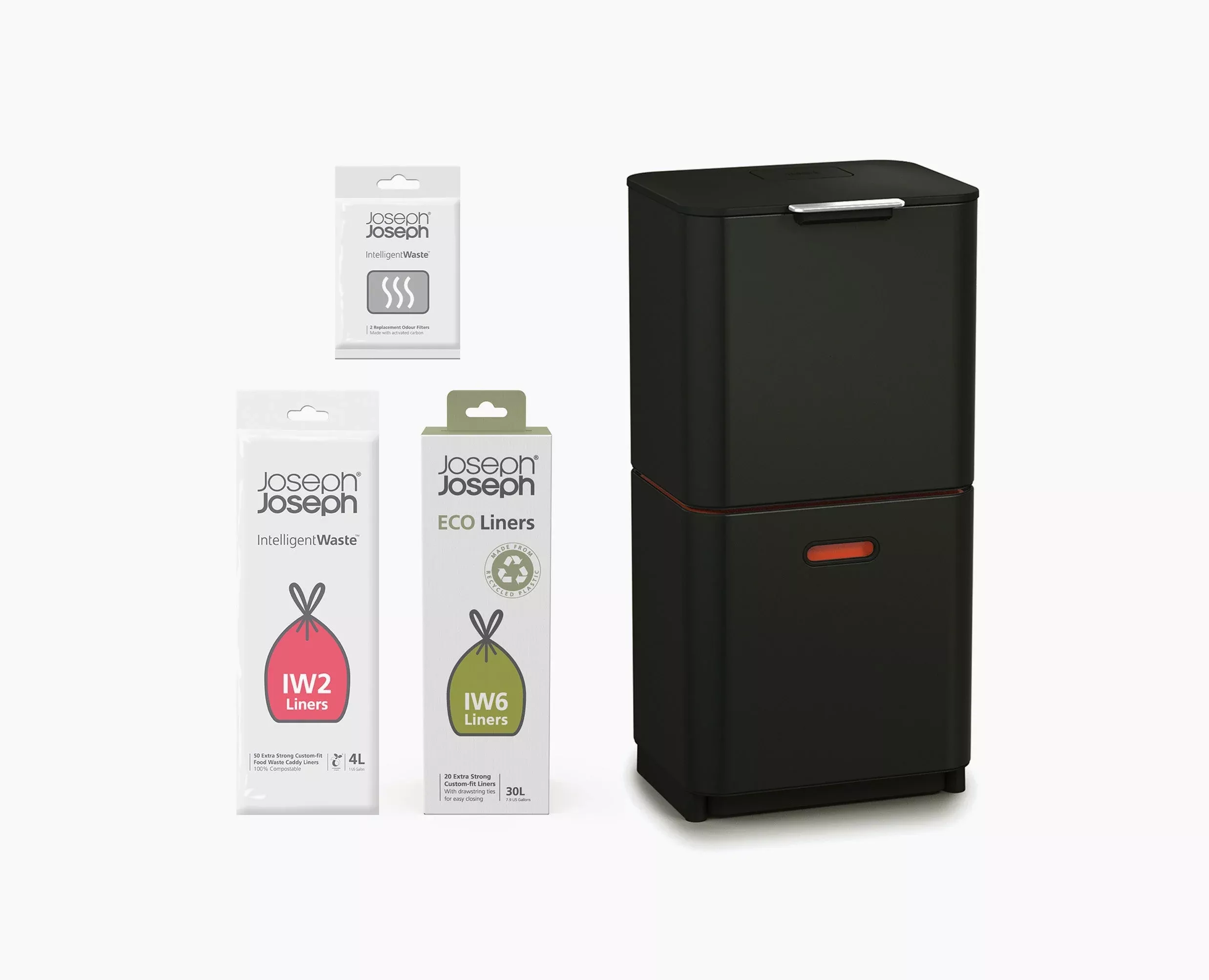 Totem Max 60L Black Waste & Recycling Trash Can Starter Set