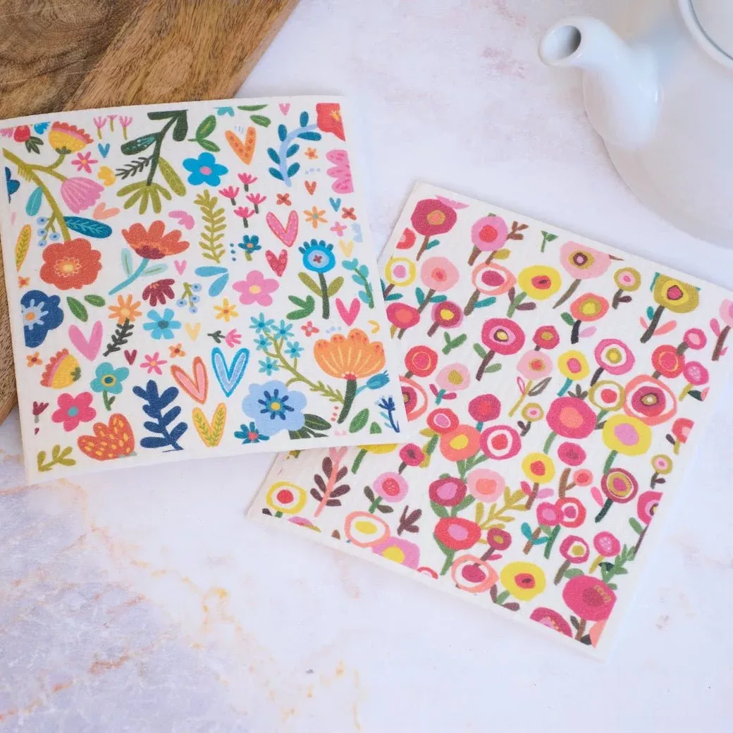 Two Colorful Springtime Floral Swedish Cloth Set