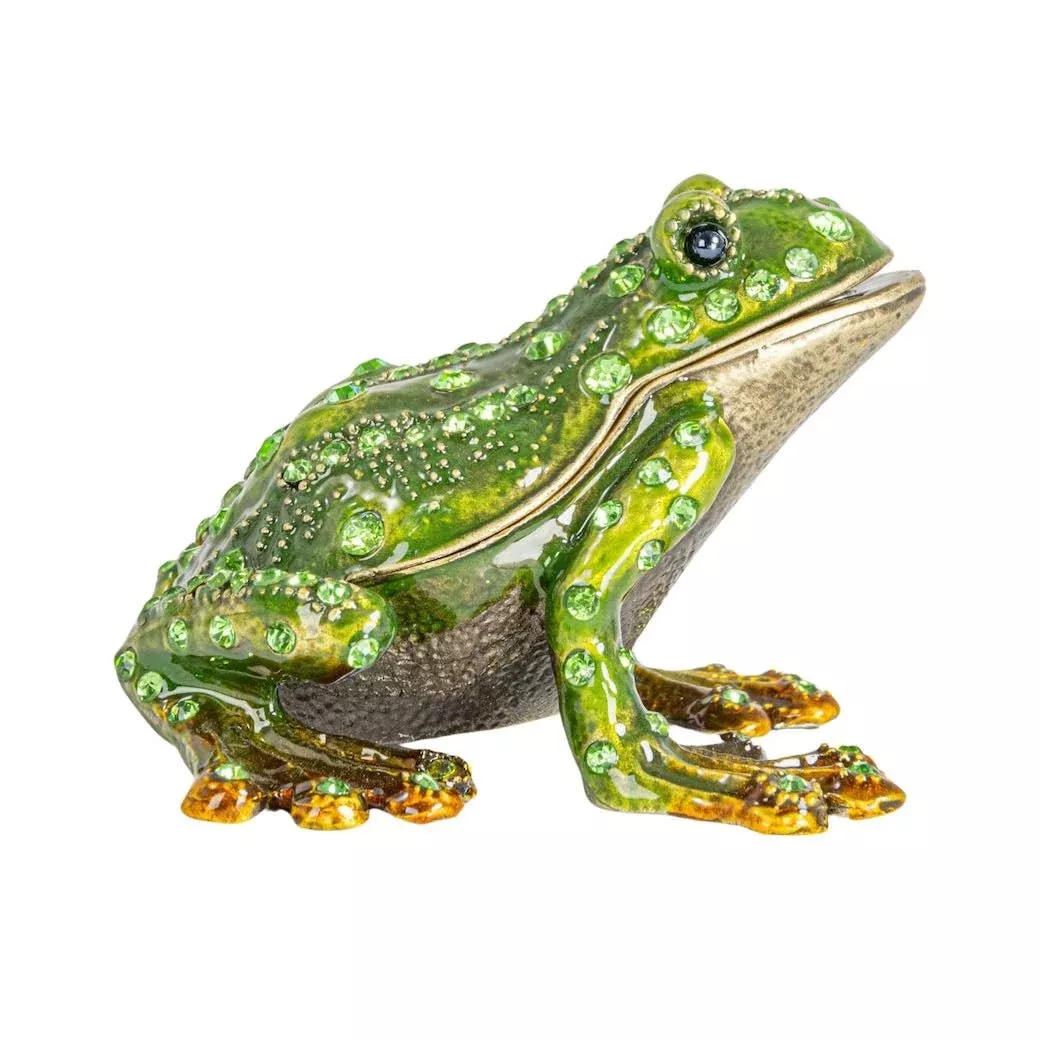 Unique Enameled Metal Frog Shaped Trinket Box