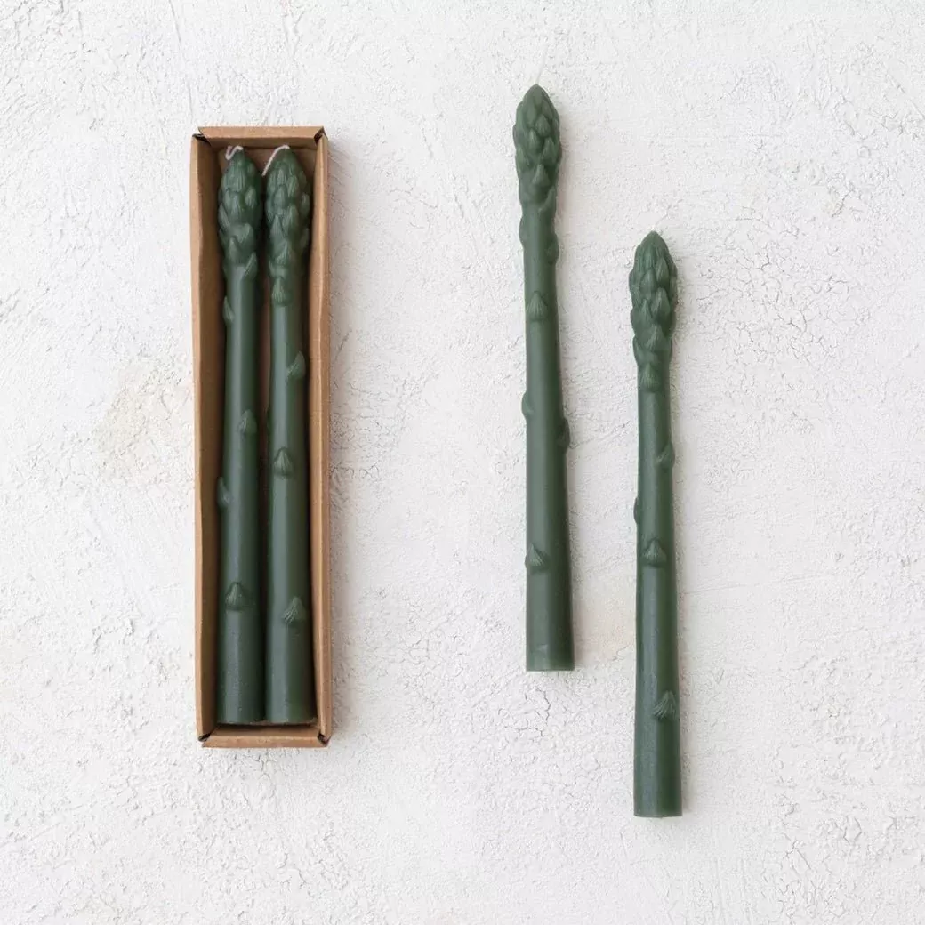 Unscented Asparagus Shaped Taper Candles in Boxed Set of 2