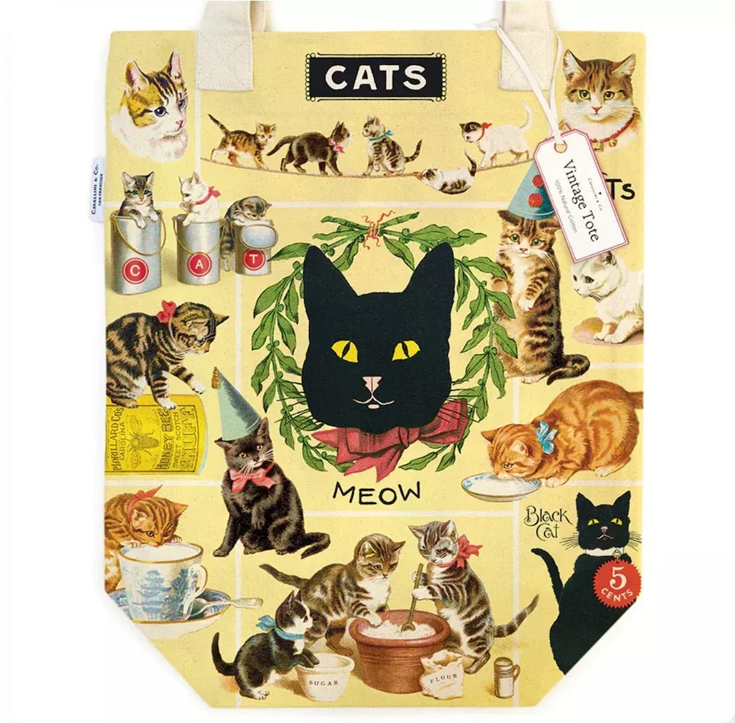 Vintage Cats Canvas Tote Bag