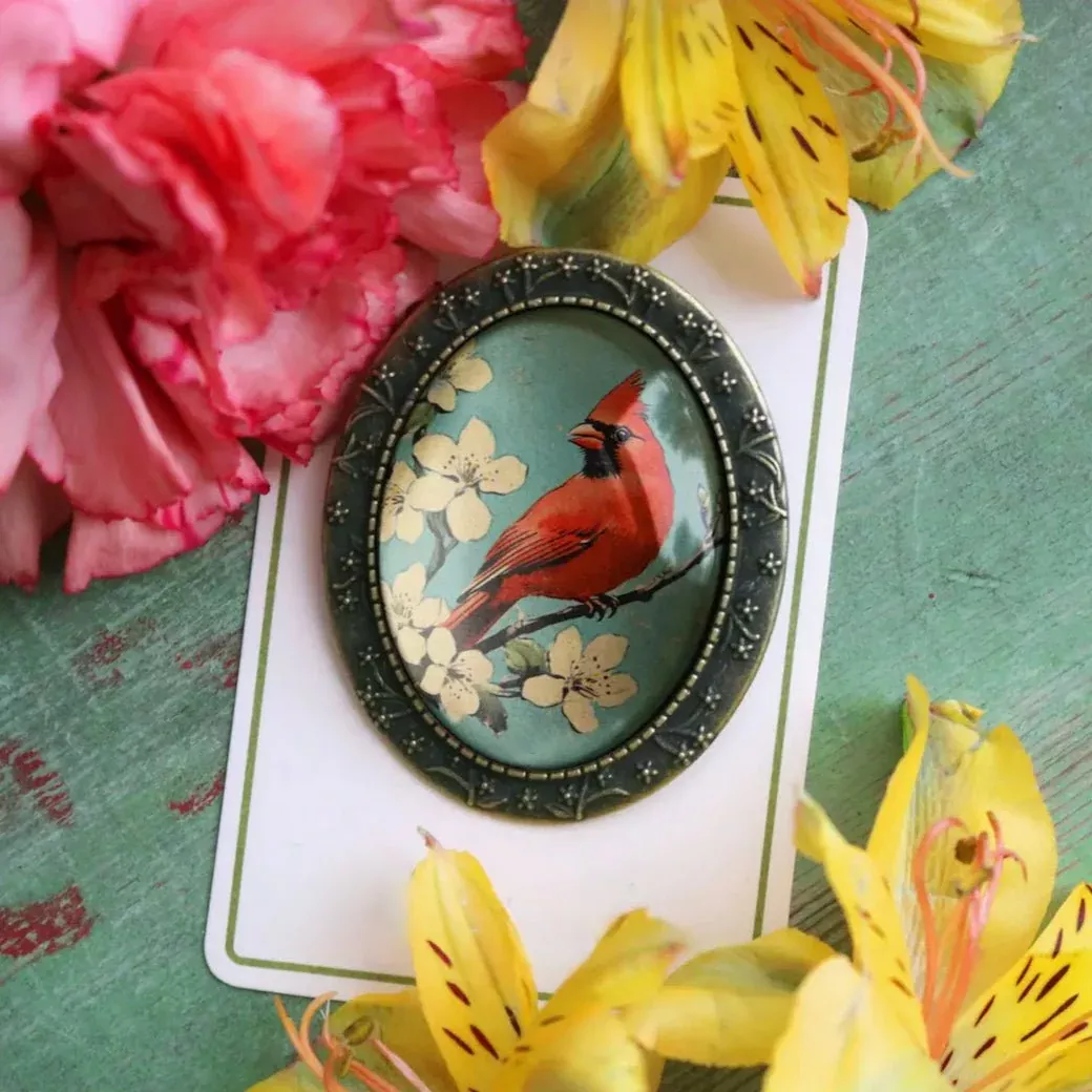 Vintage-Style Cottage Core Cardinal Brooch