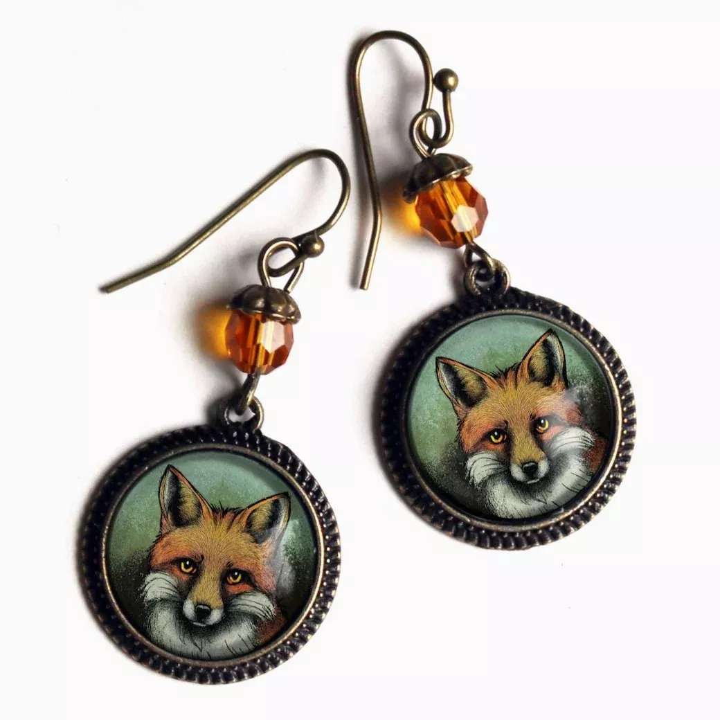 Vintage-Style Cottage Core Fox Earrings for Pierced Ears