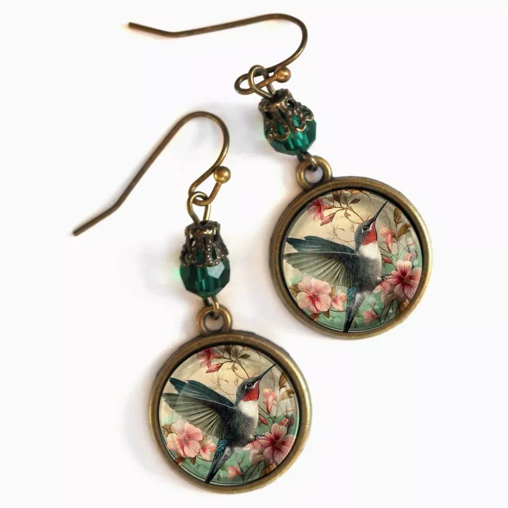 Vintage-Style Cottage Core Hummingbird Earrings for Pierced Ears