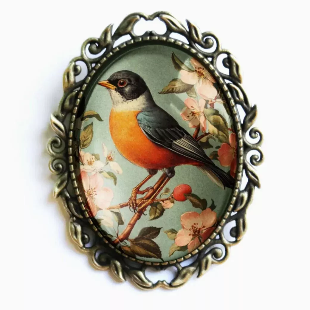 Vintage-Style Cottage Core Spring Robin Brooch