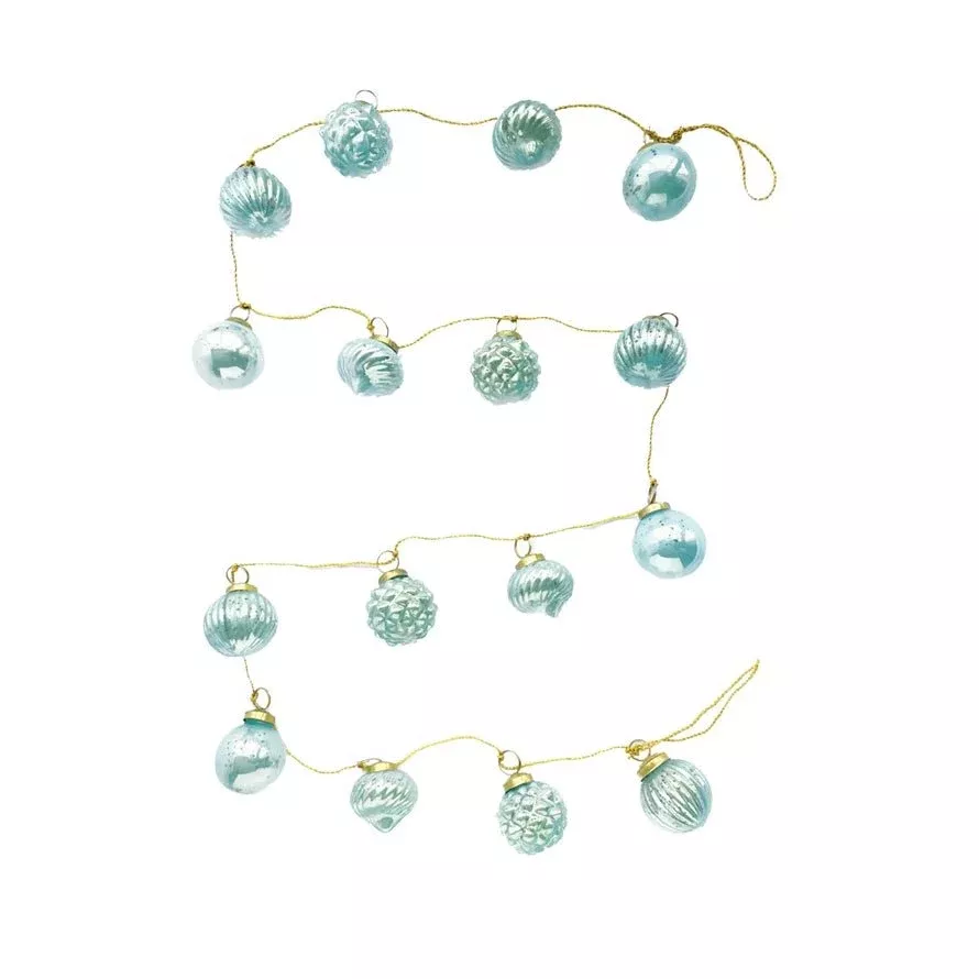 Vintage-Style Embossed Glass Ornament Garland Light Blue