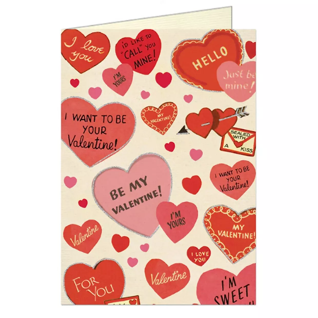 Vintage-style Glittered Valentine Hearts Valentine Card