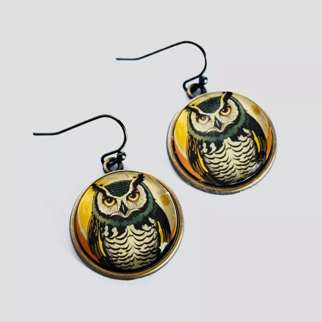 Vintage-Style Halloween Owl Pierced Earrings