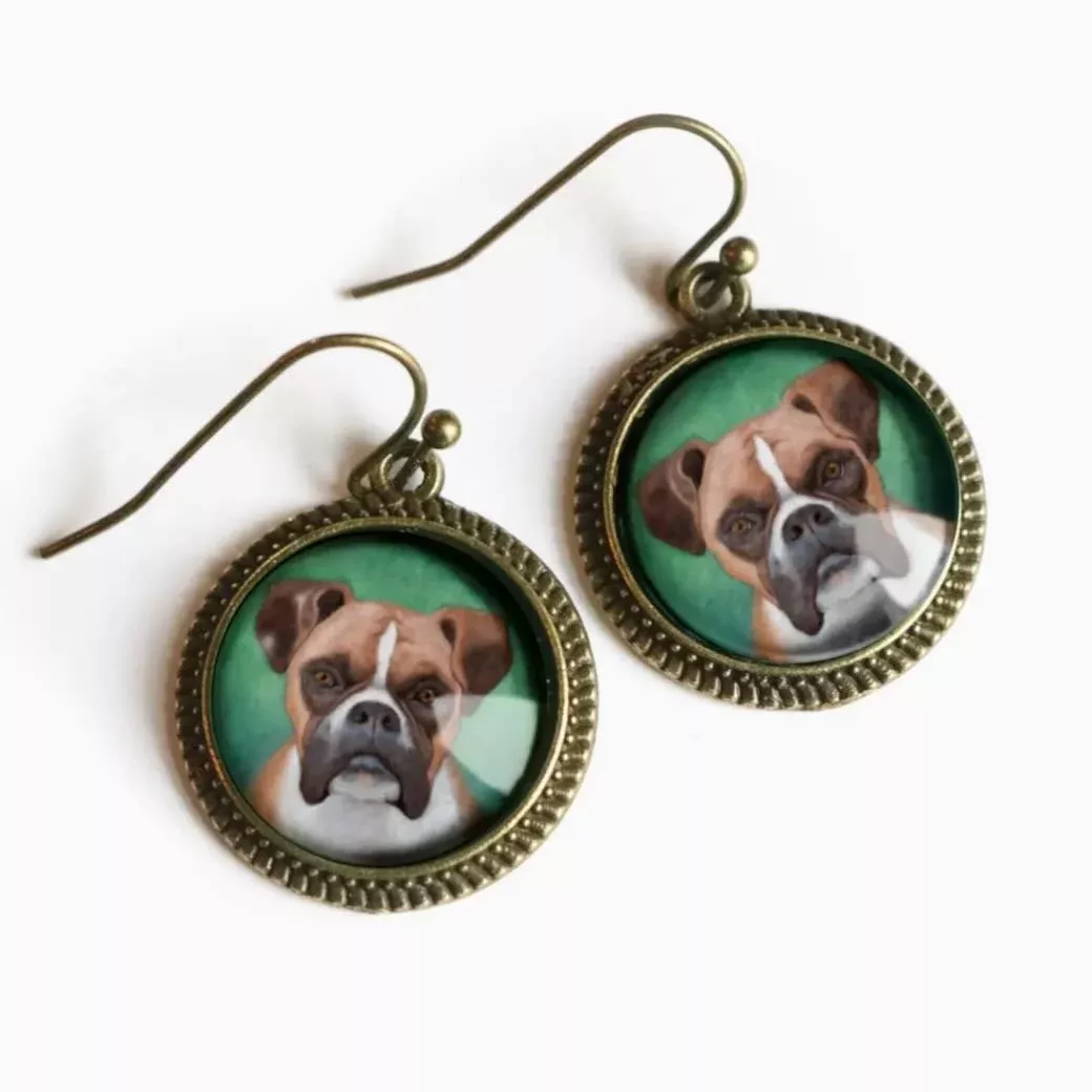 Vintage-Style Hand Made Boxer Dog Pierced Earrings