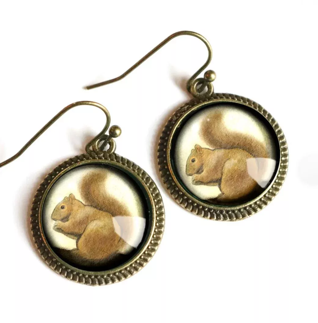 Vintage-Style Hand-made Cottage Core Squirrel Earrings Pierced Ears