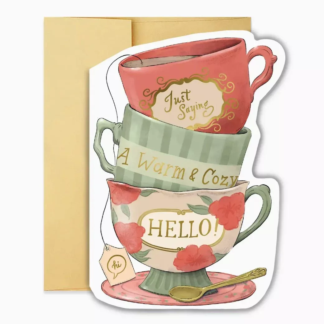 A Warm & Cozy Hello Die Cut Tea Cup Greeting Card