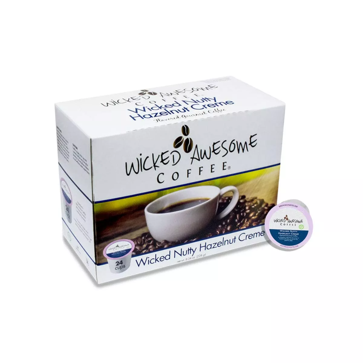 Wicked Awesome's Nutty Hazelnut Creme Single-Serve Coffee Pods (Case of 96)