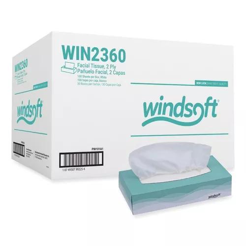 Windsoft WIN2360 2-Ply Flat Pop-Up Box Facial Tissue - White (30 Boxes/Carton)