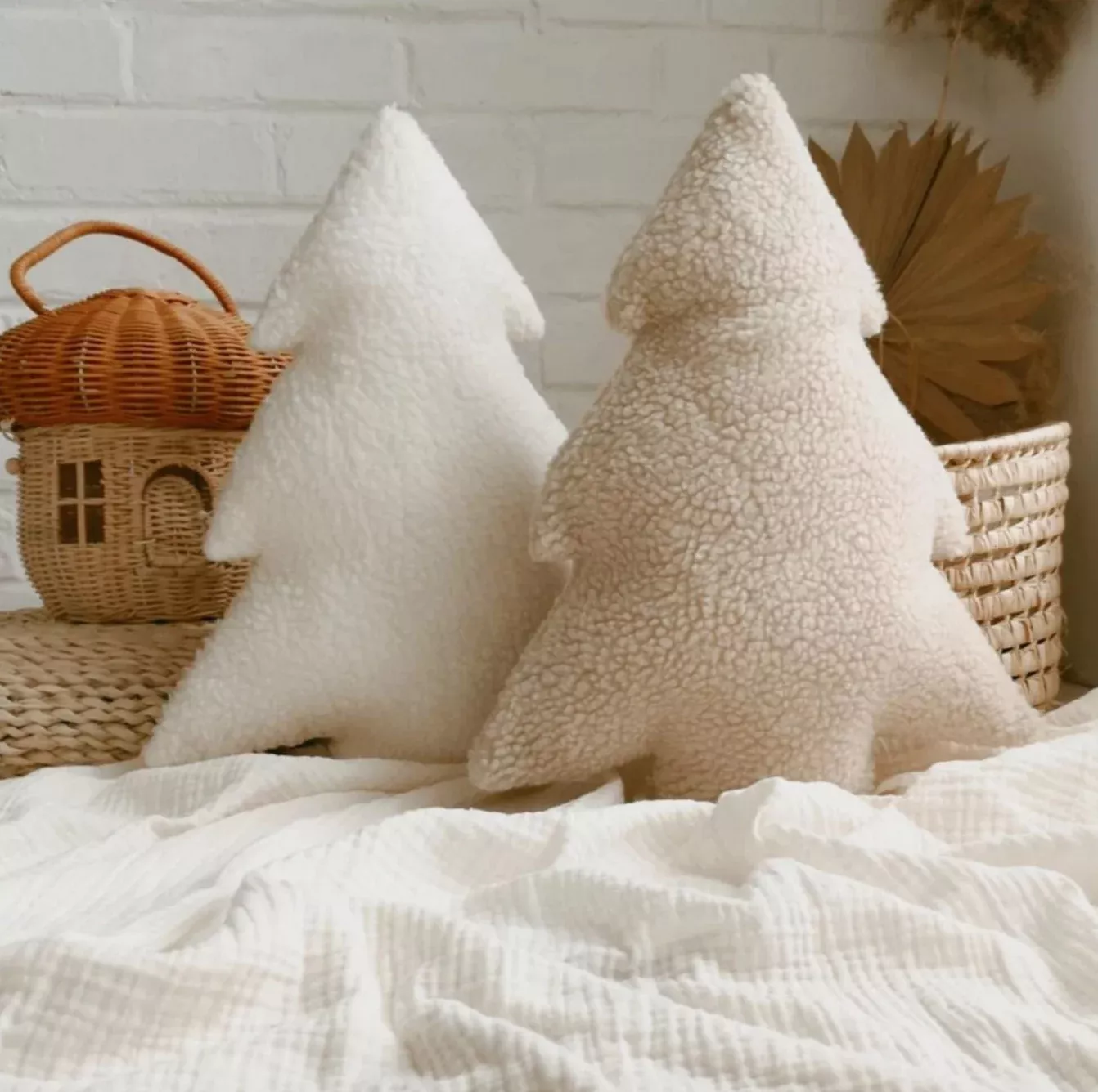 Winter Pine Tree Sherpa Pillow - Beige