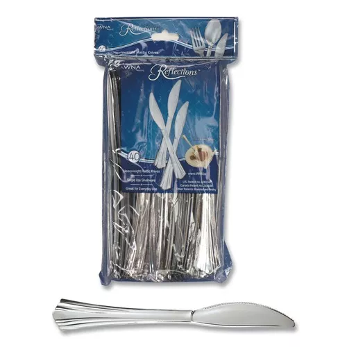 WNA REF320KN Reflections Heavyweight Plastic Utensils Knife - Silver (320/Carton)