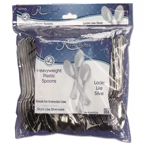 WNA WNA REF320SP 6.25 in. Reflections Heavyweight Plastic Utensils Spoon - Silver (320/Carton)