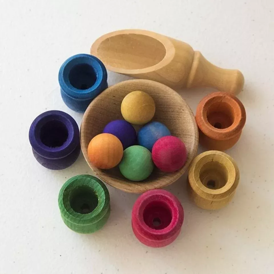Wooden Bean Pot & Ball Sorting Set