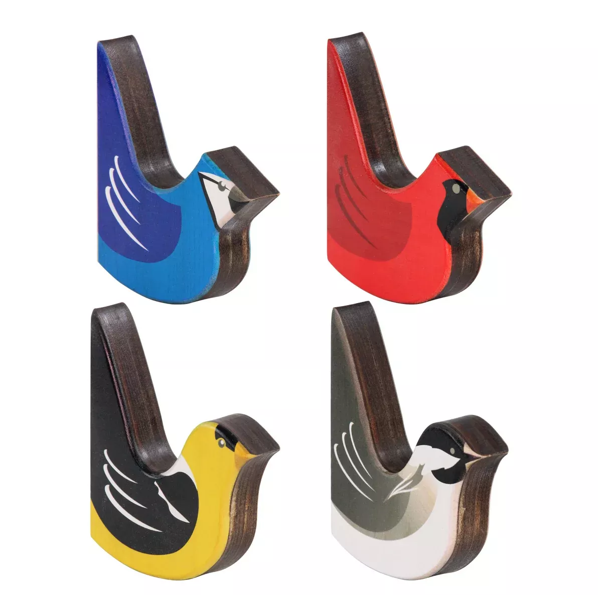 Wooden Bird Coat Hook - 4 Pack Set